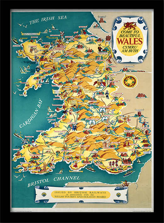 Wales Vintage Map Framed 30 x 40cm Prints