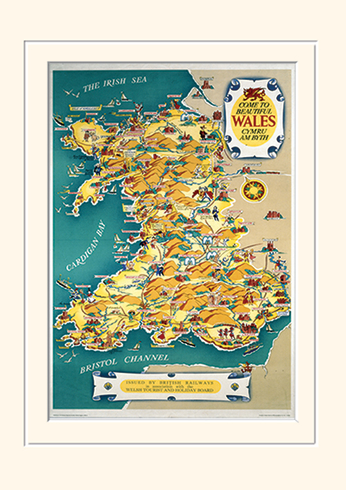 Wales Vintage Map Mounted 30 x 40cm Prints