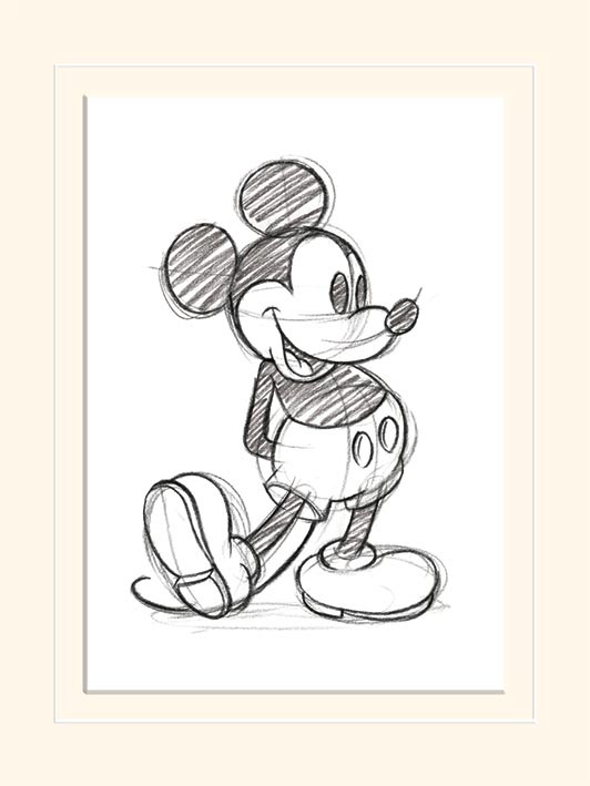 Mickey Mouse (Sketched - Single) Mounted 30 x 40cm Print
