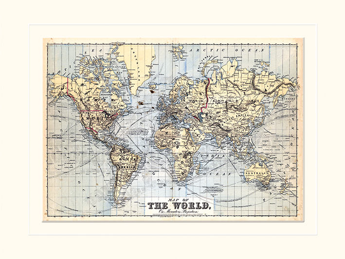 The World On Mercator's Projection (1874) Mounted 30 x 40cm Prints