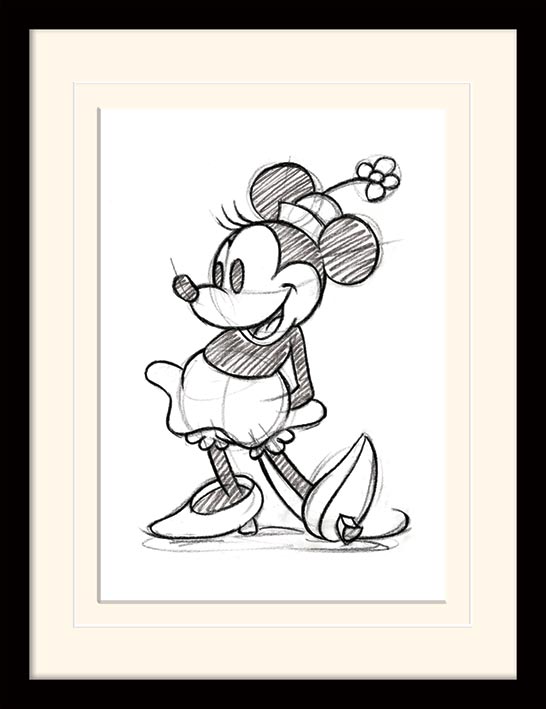 Minnie Mouse (Sketched - Single) Mounted & Framed 30 x 40cm Print