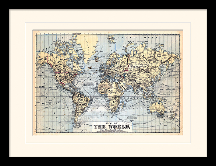 The World On Mercator's Projection (1874) Mounted & Framed 30 x 40cm Prints