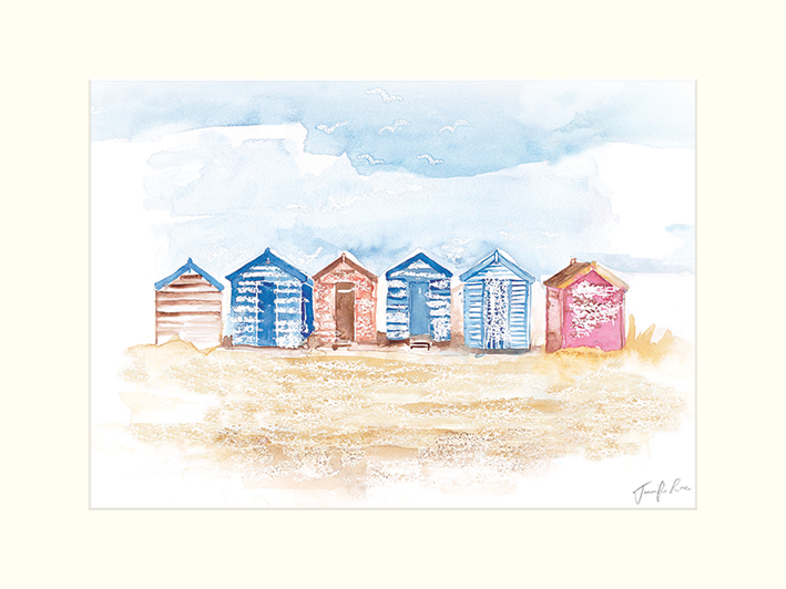 Jennifer Rose (Beach Huts) Mounted Print
