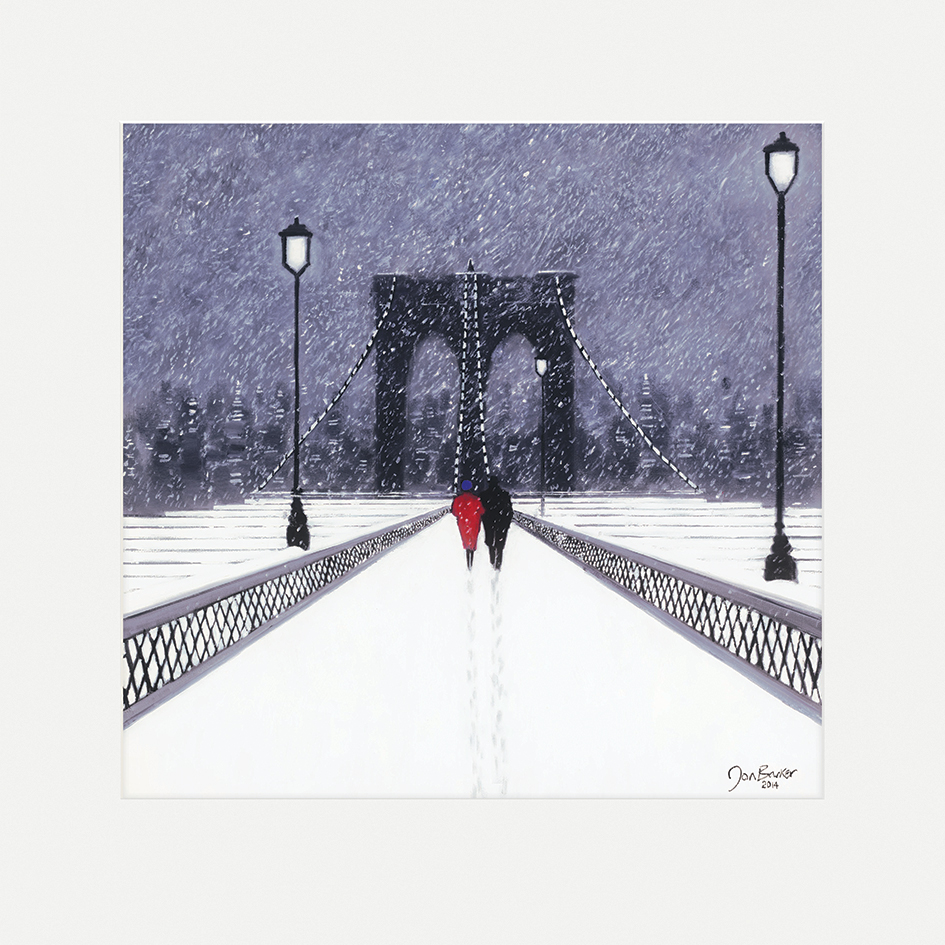 Jon Barker (Nighttime Stroll Across Brooklyn Bridge - New York) Mounted Print