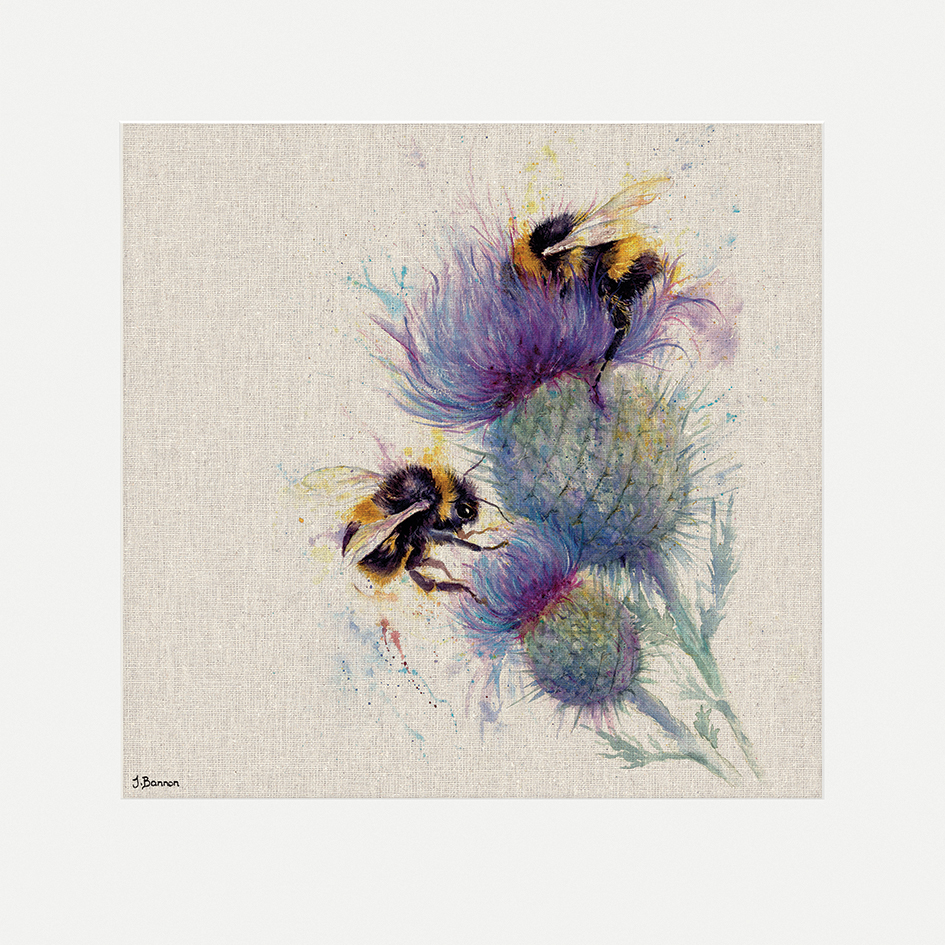 Jane Bannon (Bees on Thistle) Mounted Prints