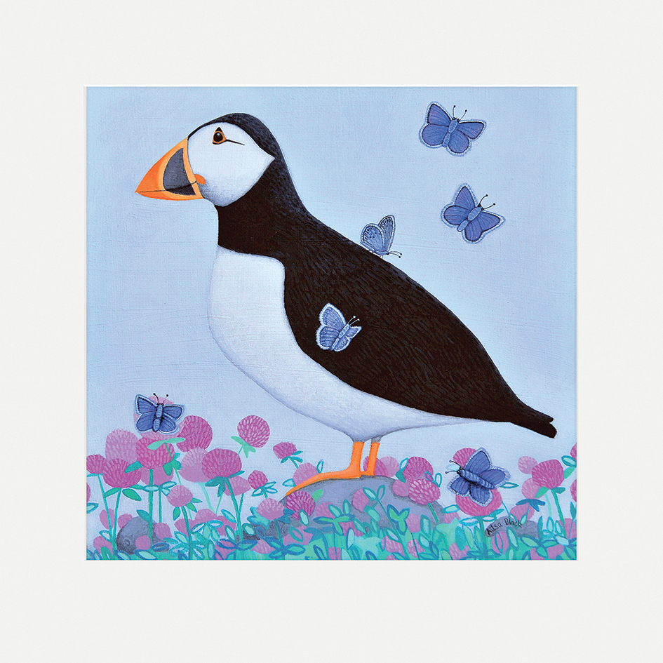 Ailsa Black (Puffs of Blue) Mounted Print