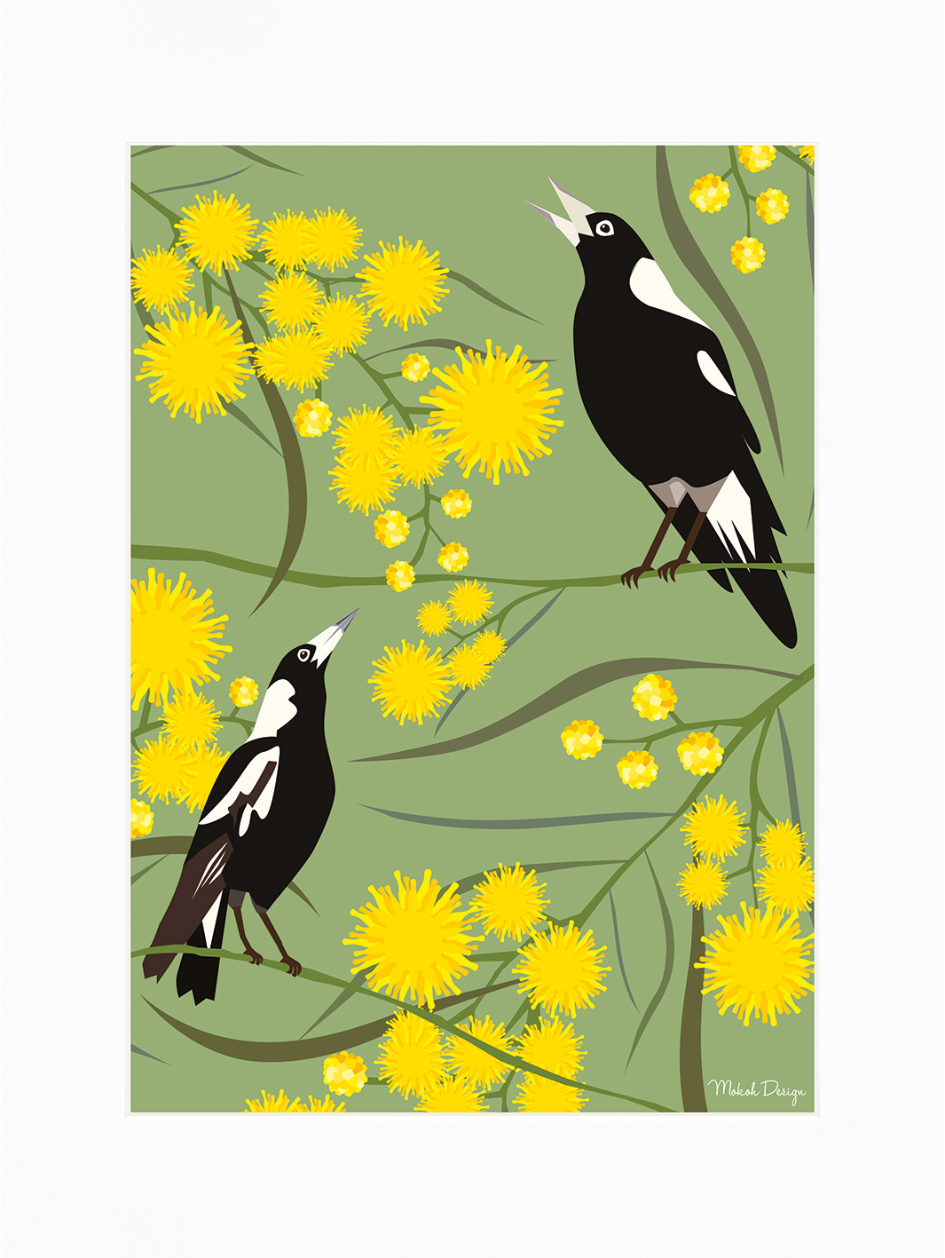 Mokoh (Magpies) Mounted Print