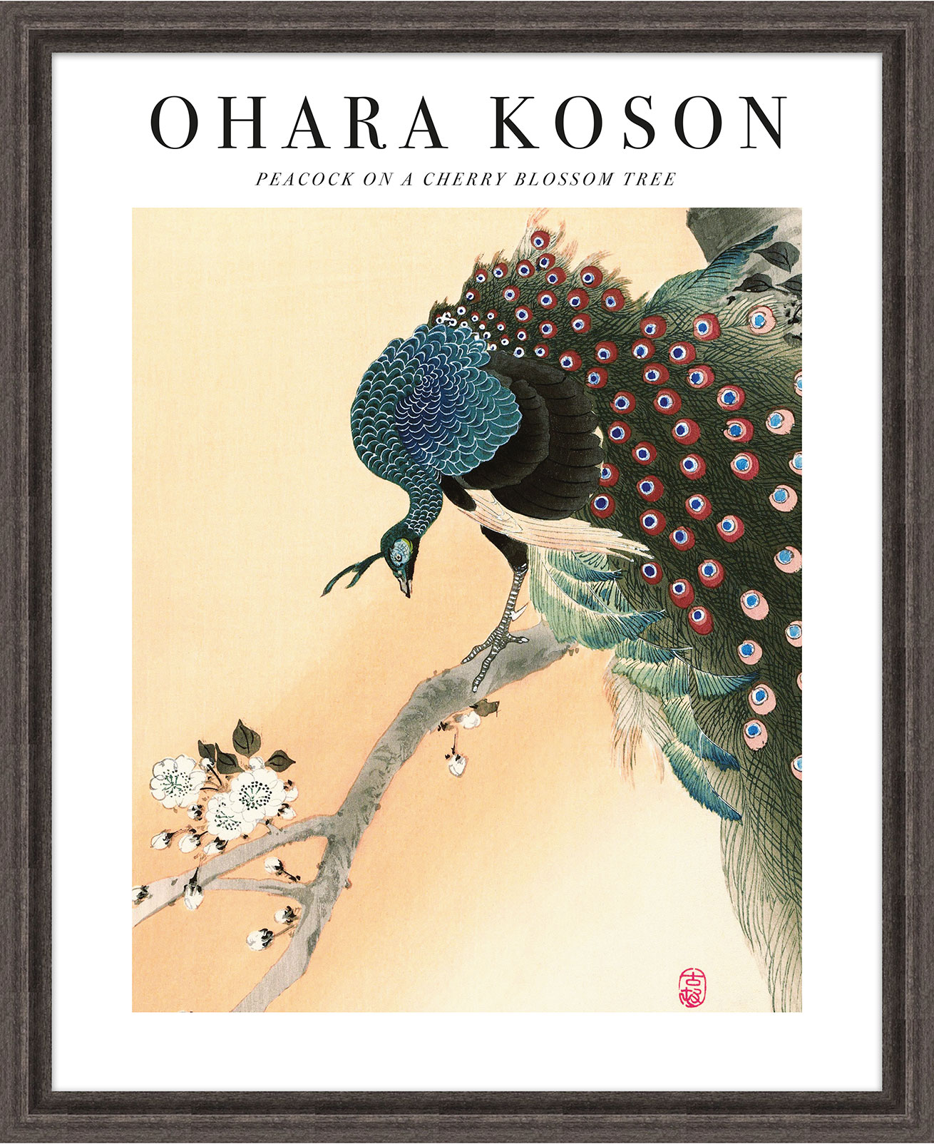 Ohara Koson (Peacock on a Cherry Blossom Tree) Pre-Framed Art Prints