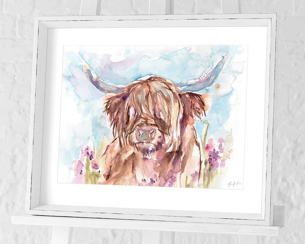 Jennifer Rose (Highland Cow) Pre-Framed Art Prints