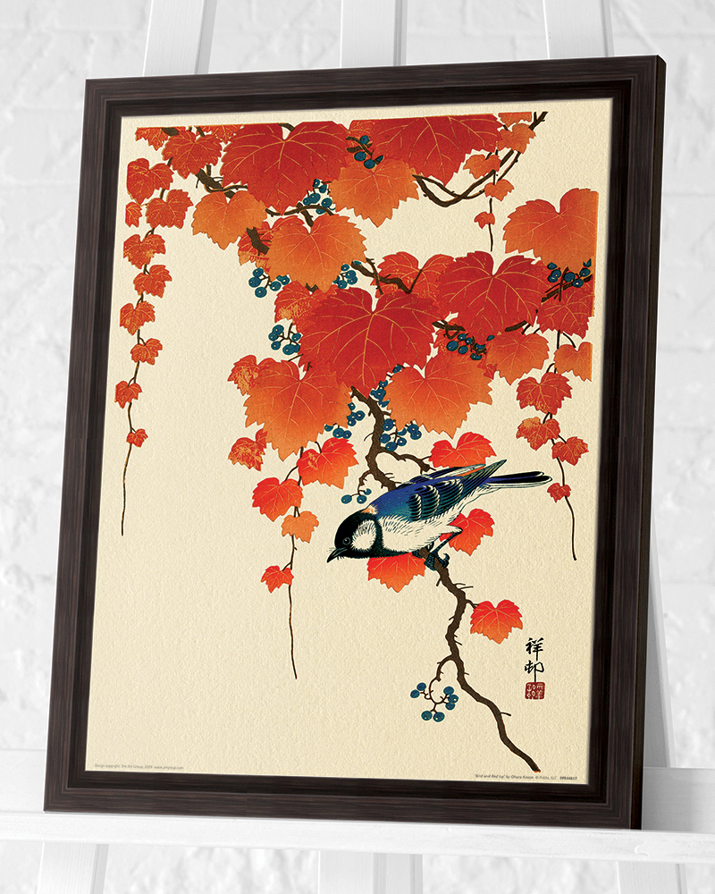 Ohara Koson Red Ivy Canvas Wall Art Print Poster Magnetic Hanger 24x12 Inch 