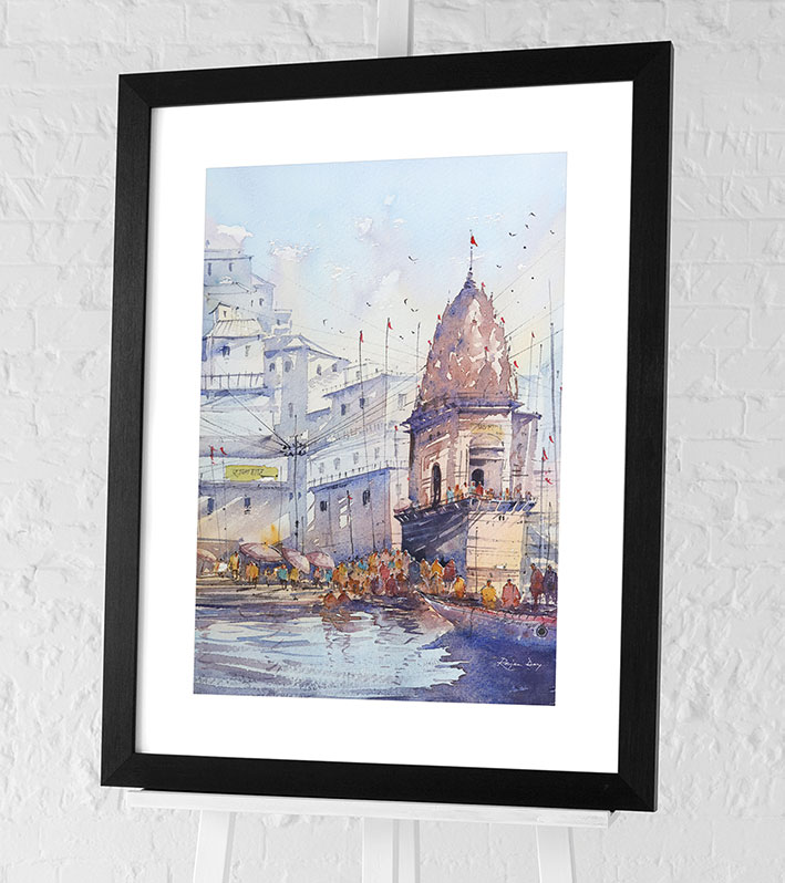 Rajan Dey (Varanashi Ghat, India) Pre-Framed Art Print
