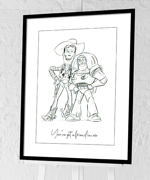 Toy Story (Buzz & Woody Sketch) Pre-Framed Art Print