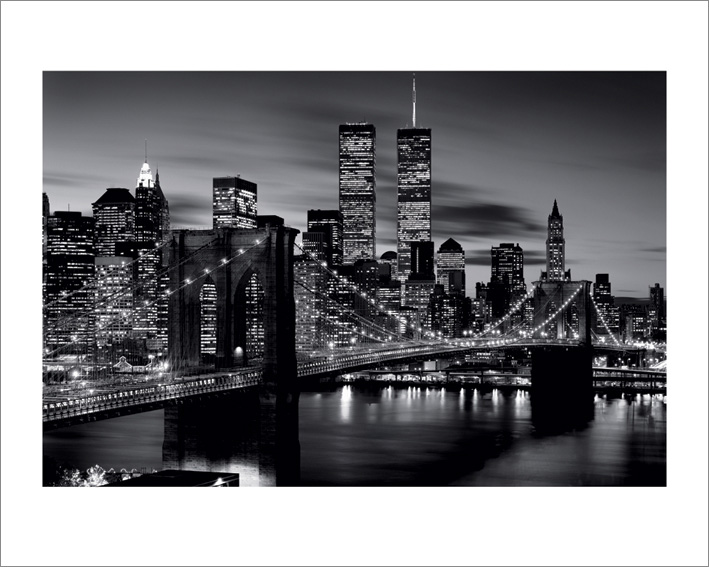 Brooklyn Bridge at Night (B&W) Art Print