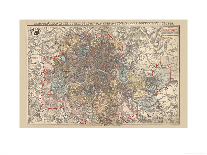 Stanfords Map of the County of London (1888) Art Prints