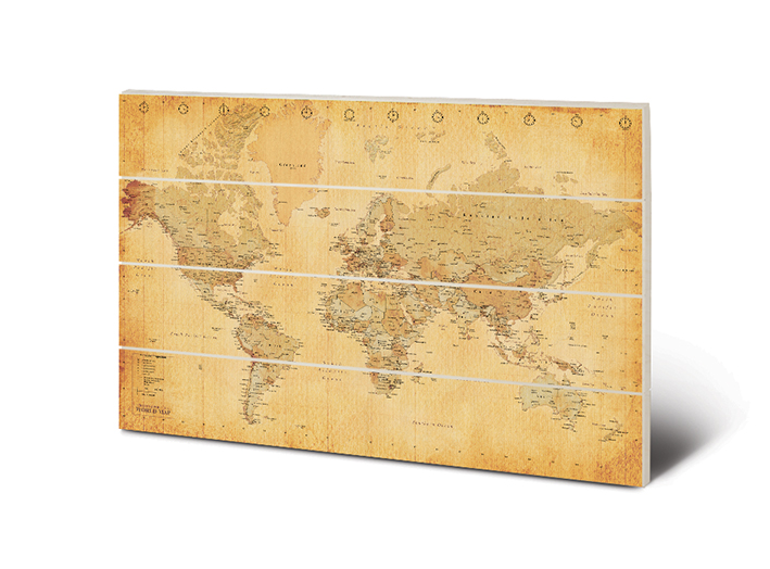 World Map (Vintage Style) Wood Print