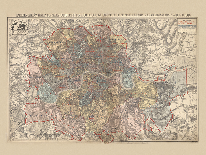 Stanfords Map of the County of London (1888) Canvas Print