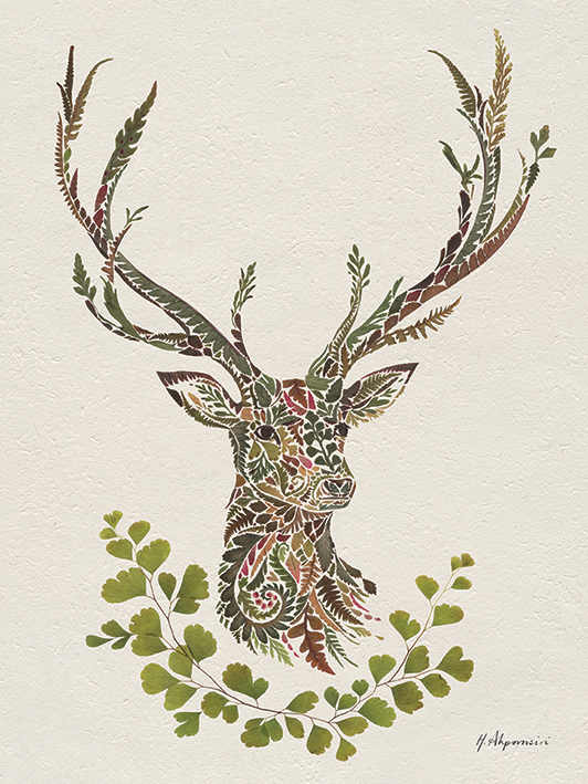 Limited Print of MISTY DEER STAG watercolour by HELEN APRIL ROSE   399