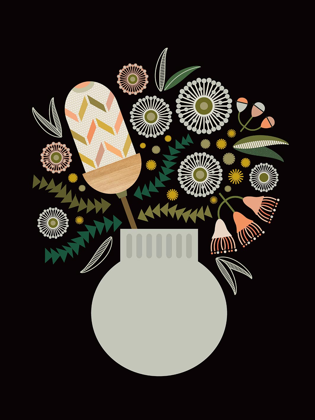 Lyndy Hants (Banksia in Vase) Canvas Print
