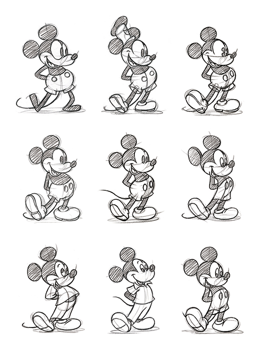 Mickey Mouse (Sketched - Multi) Canvas Prints