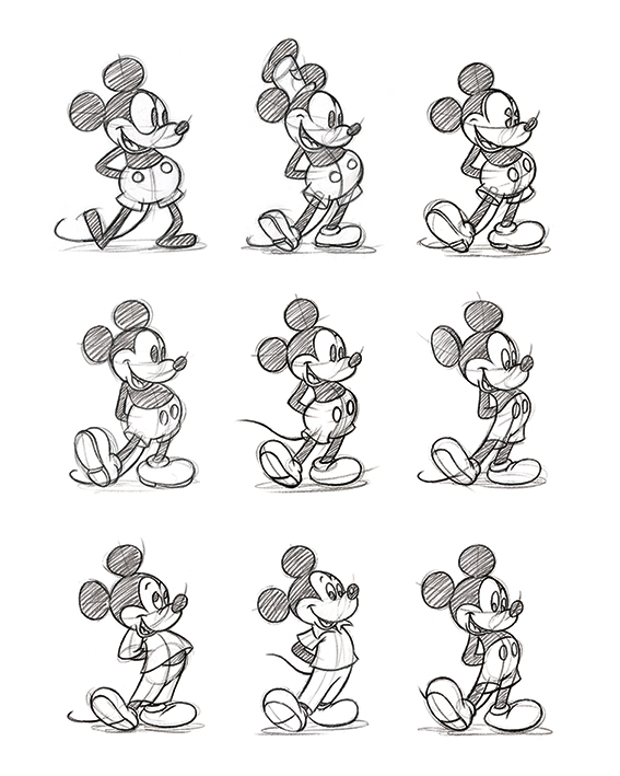 Mickey Mouse (Sketched - Multi) Canvas Prints